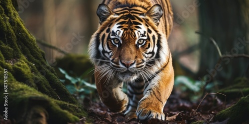 Majestic tiger prowling through the jungle