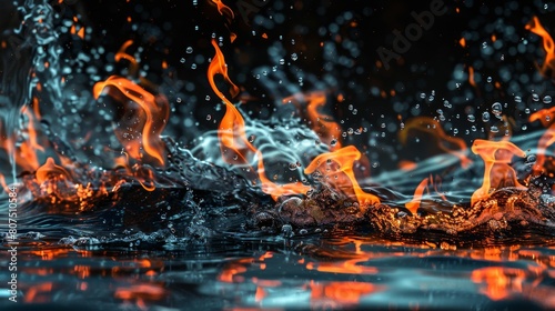 The clash between fire flames and a water splash on a dark background, symbolizing struggle, Ai Generated photo