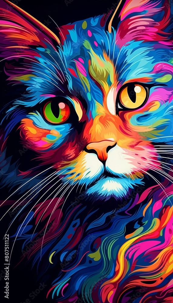 Vibrant abstract cat portrait