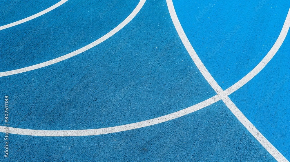 A top view of a sport field court with a blue rubberized and granulated ground surface featuring white lines, Ai Generated