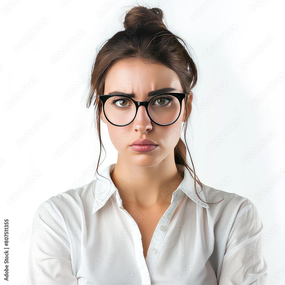 Expression of a Sad Businesswoman with Glasses, Generative AI Expression of a Sad Businesswoman with Glasses, Generative AI