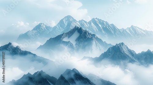 breathtaking mountain landscape under a clear blue sky with fluffy white clouds