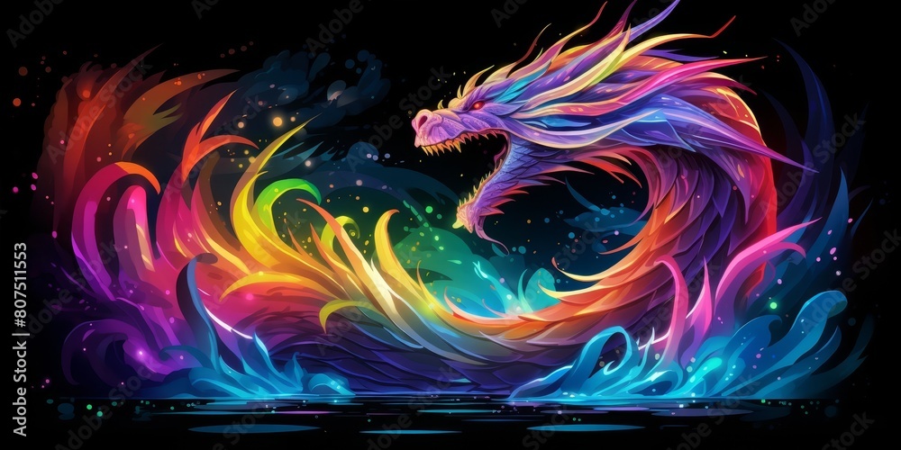 Fototapeta Vibrant fantasy dragon soaring through colorful cosmic landscape