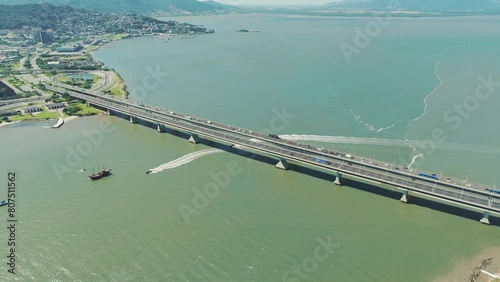 Aerial view of the Colombo Salles and Pedro Ivo bridges in Florianópolis, Santa Catarina, Brazil. photo