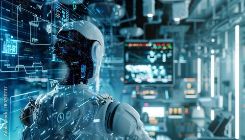 Futuristic visual metaphor of AI and machine learning in healthcare depicting complex algorithms optimizing patient care, Sharpen banner template with copy space on center photo