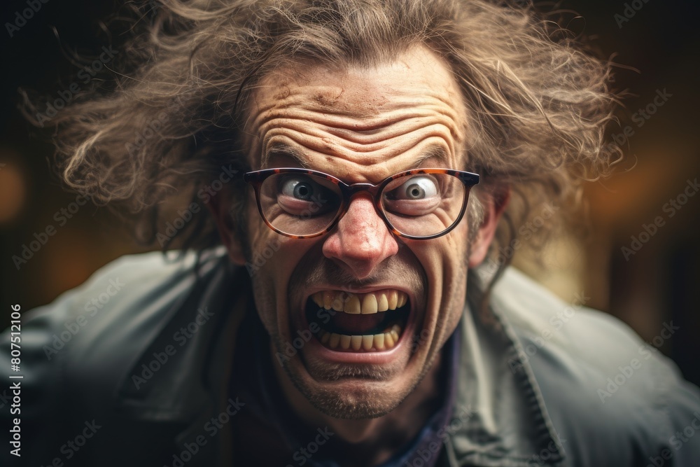 Funny and expressive man with wild hair and glasses Funny and expressive man with wild hair and glasses