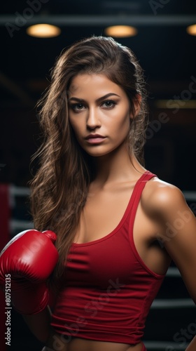 Determined female boxer with intense expression © Balaraw