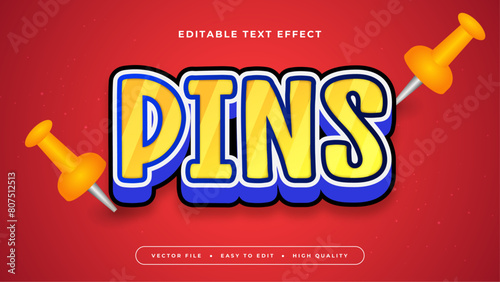 Red orange and blue pins 3d editable text effect - font style