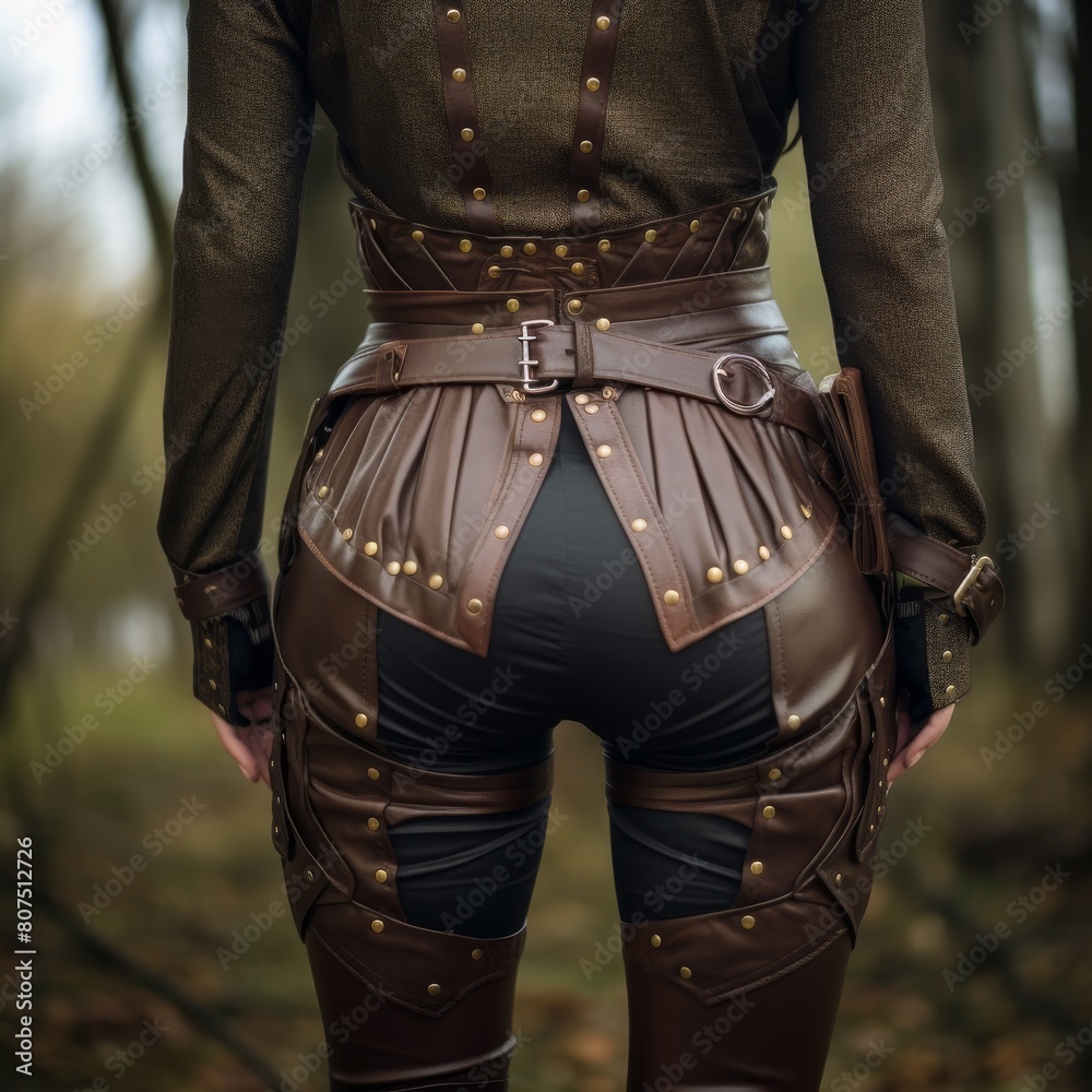 Fototapeta premium Steampunk inspired leather outfit with brass accents