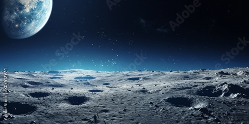 Breathtaking lunar landscape with craters and stars