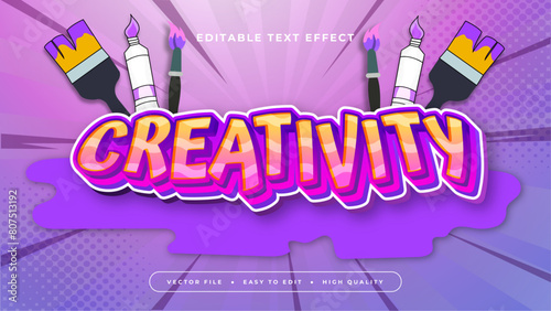 Yellow white and purple violet creativity 3d editable text effect - font style