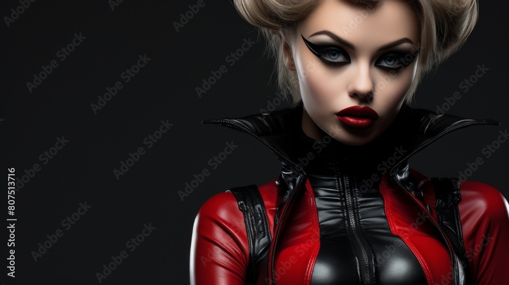 Dramatic portrait of a woman in a black and red outfit Dramatic portrait of a woman in a black and red outfit