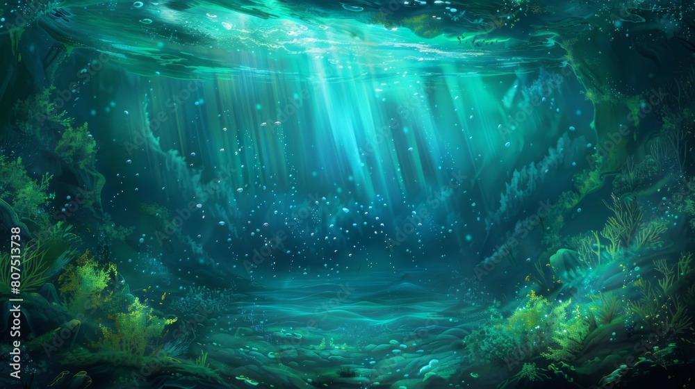 Underwater dreamscape with radiant light beams