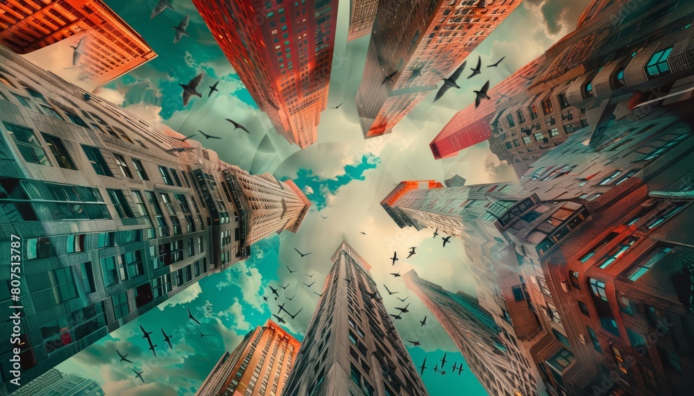 The image captures a moment of surreal peace in a peregrine city The image captures a moment of surreal peace in a peregrine city
