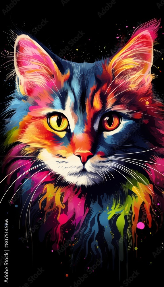 Vibrant colorful cat portrait