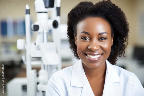 smiling female optometrist in medical office