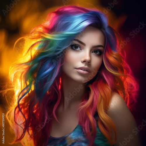 Vibrant and colorful portrait of a woman with dyed hair