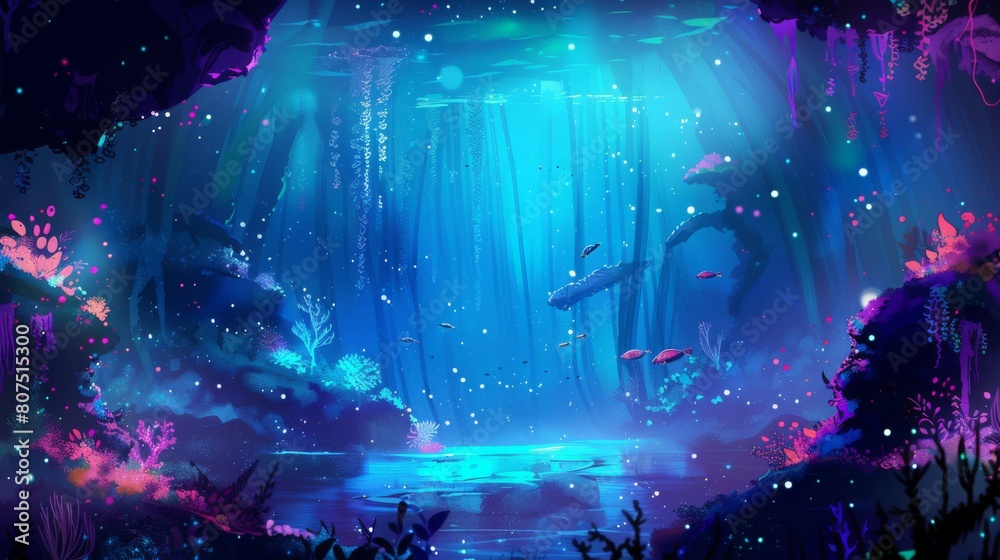 Mystical underwater oasis glowing with life and color