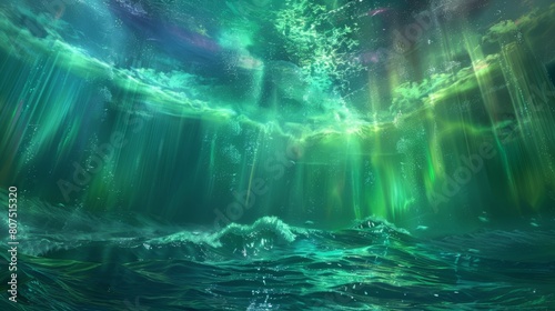 Mystical underwater aurora lighting the ocean depths