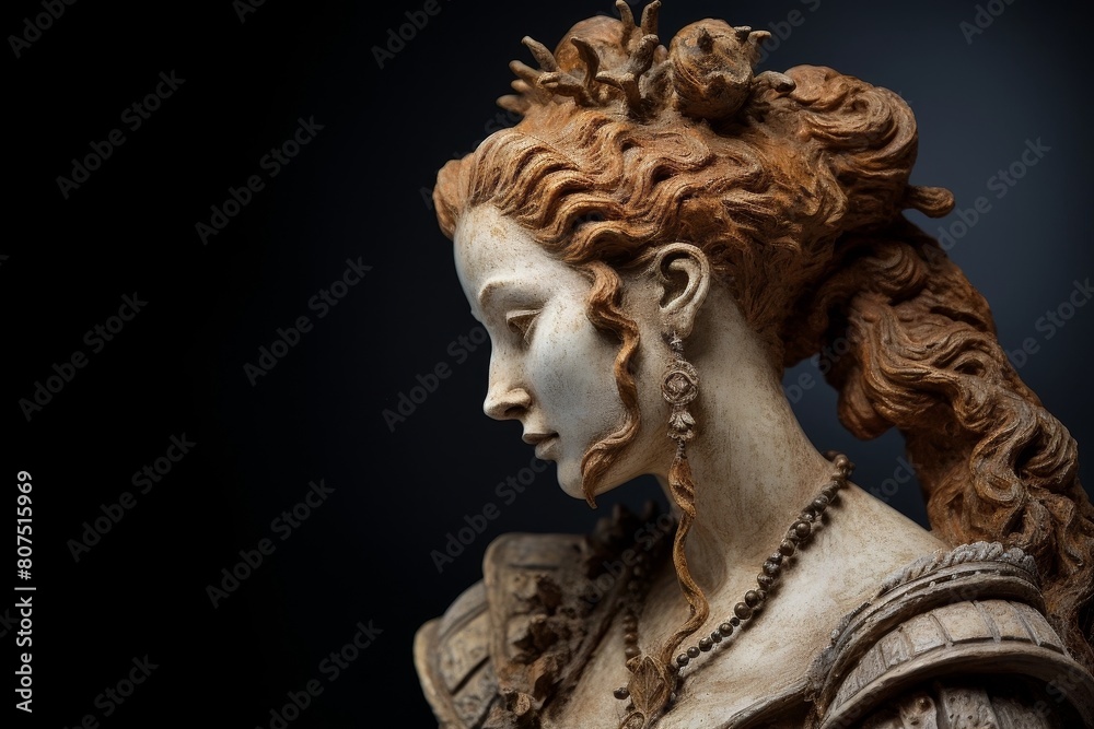Ornate sculpted bust of a woman with curly hair Ornate sculpted bust of a woman with curly hair