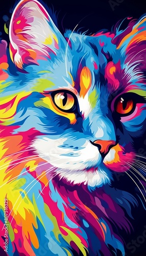 Colorful abstract cat portrait