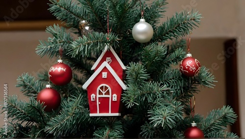 a chrismass tree with branches decorated with houses photo