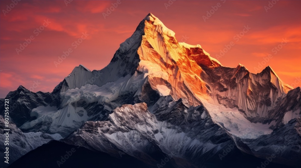 Majestic mountain peak at sunset