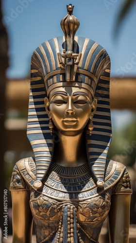 Ornate ancient egyptian pharaoh statue