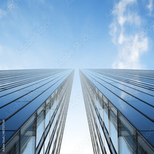 Symmetrical modern architecture against blue sky