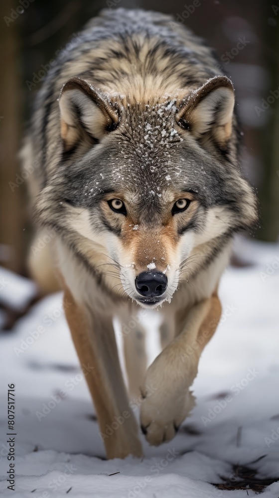 Obraz premium Captivating close-up of a majestic wolf in the snow