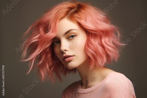 Stylish woman with vibrant pink hair