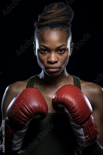 Determined female boxer with serious expression © Balaraw