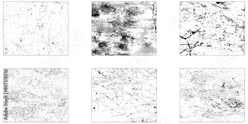 Collection of 6 grunge wall. Vector set of grunge overlay textures.