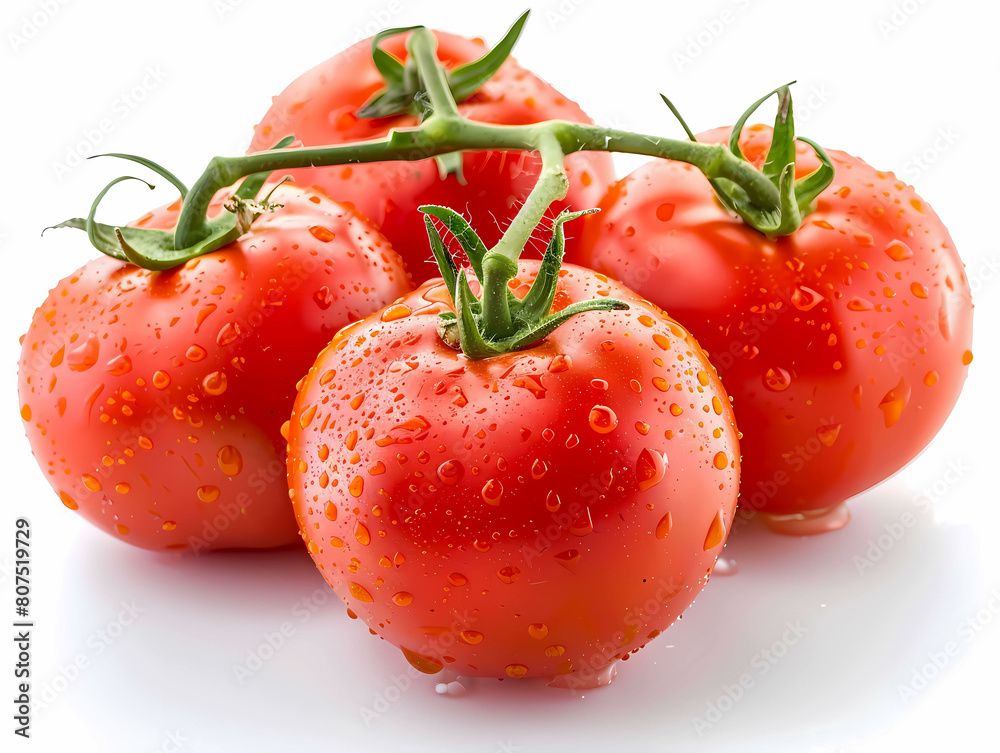 Tomato isolated. Tomato whole, half, on white background. Tomatoes with green basil leaves. Clipping path. Full depth of field. illustration Tomato isolated. Tomato whole, half, on white background. Tomatoes with green basil leaves. Clipping path. Full depth of field. illustration