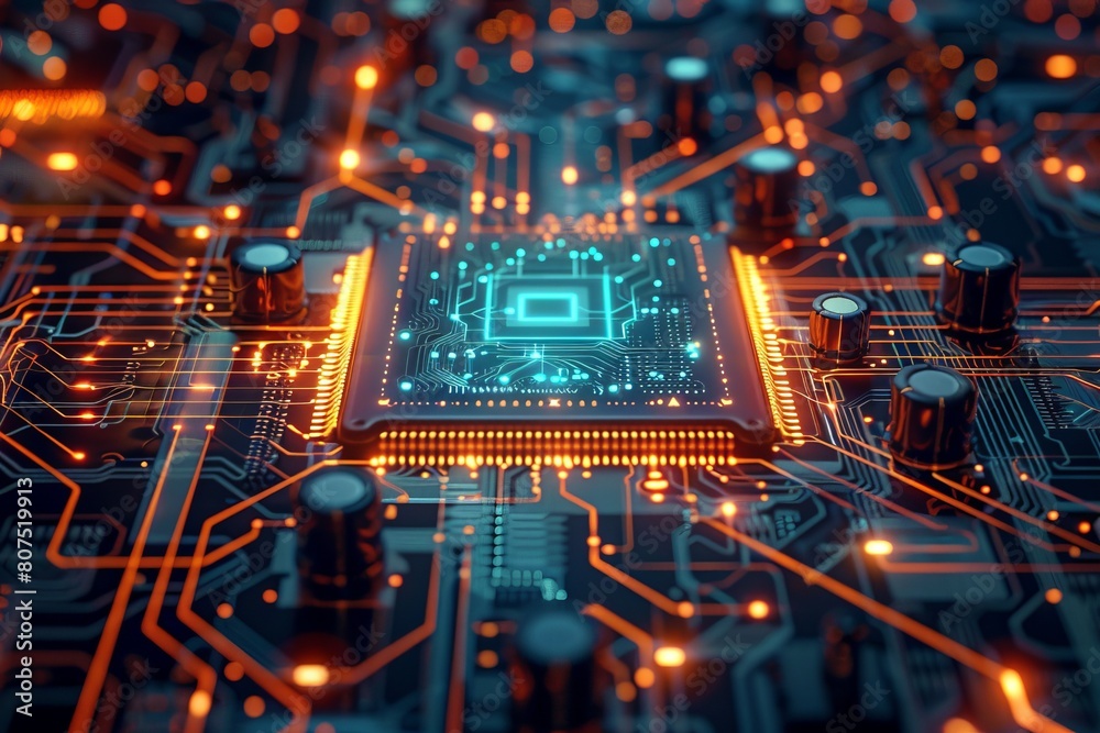 Obraz premium CPU processor microchip circuit board illustration created with generative ai