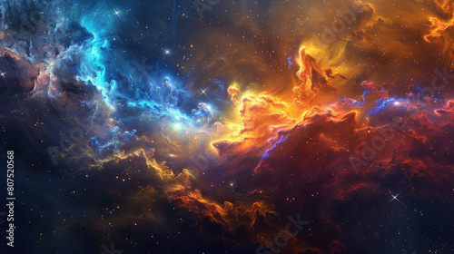 Amazing nebula with bright colors, swirling clouds of gas and dust on outer space background
