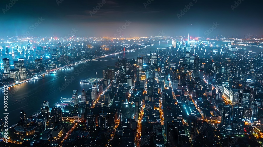 stunning night aerials of urban cities illuminated by the city lights, with a dark sky as the backdrop