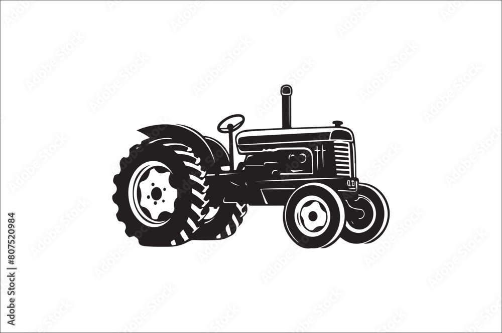 Tractor Silhouette illustration vector with black Classic old tractor on white background.