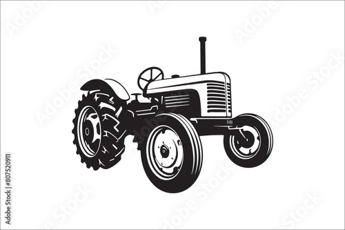 Tractor Silhouette illustration vector with black Classic old tractor on white background.