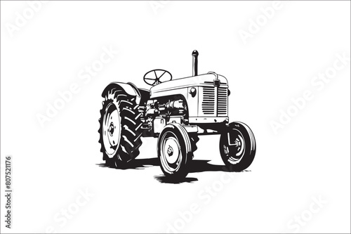 Tractor Silhouette illustration vector with black Classic old tractor on white background.