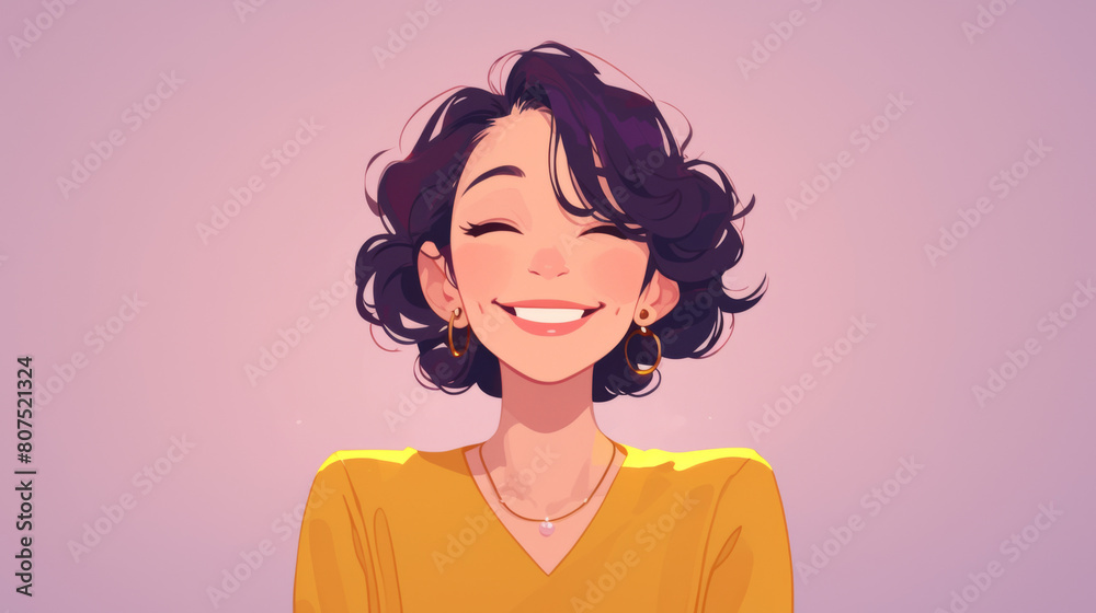 A girl with a yellow shirt and purple hair is smiling A girl with a yellow shirt and purple hair is smiling