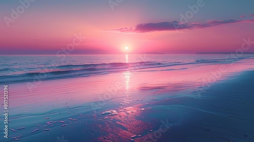 sunset views on the beach with a pink sky and dark cloud