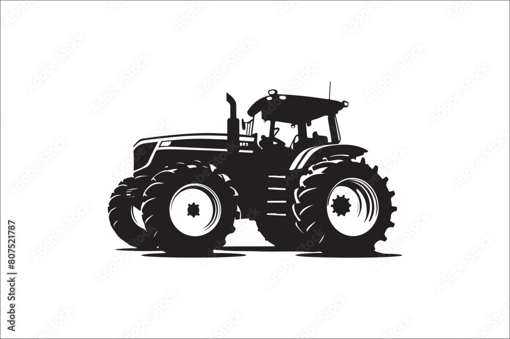 Tractor Silhouette illustration vector with black Classic old tractor on white background.