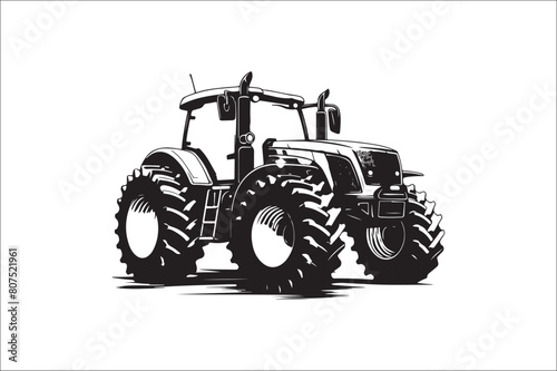 Tractor Silhouette illustration vector with black Classic old tractor on white background.