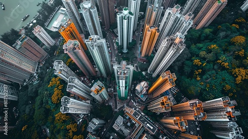 urban exploration from above with a towering building in the foreground