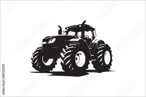 Tractor Silhouette illustration vector with black Classic old tractor on white background.