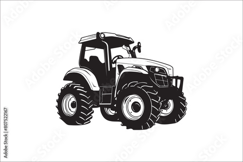 Tractor Silhouette illustration vector with black Classic old tractor on white background.