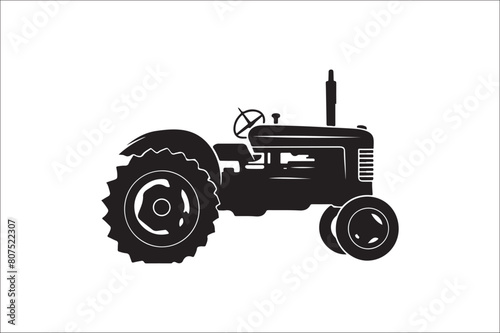 Tractor Silhouette illustration vector with black Classic old tractor on white background.