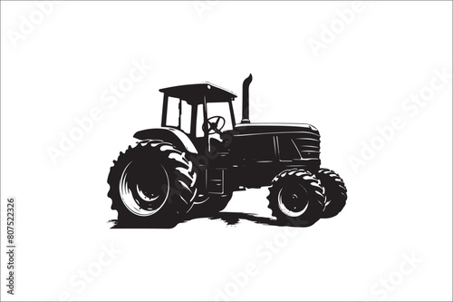 Tractor Silhouette illustration vector with black Classic old tractor on white background.