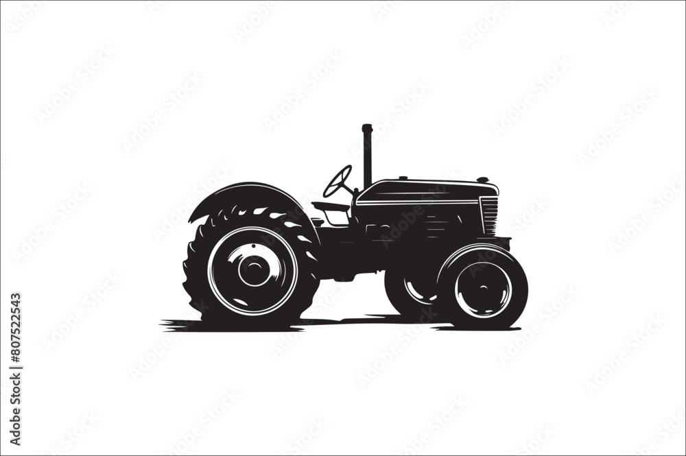 Tractor Silhouette illustration vector with black Classic old tractor on white background.